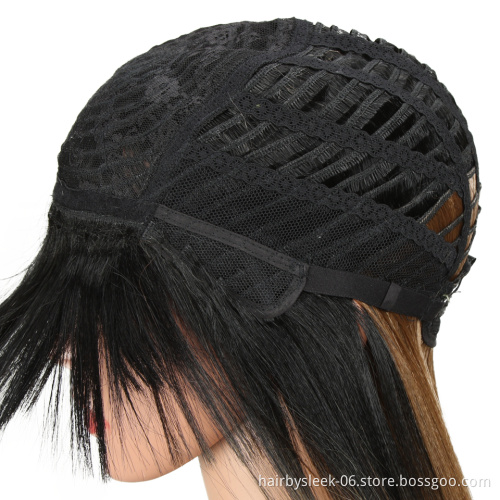 22 inches Beautiful long straight hair ombre color wig for women machine made wig  wigs synthetic hair